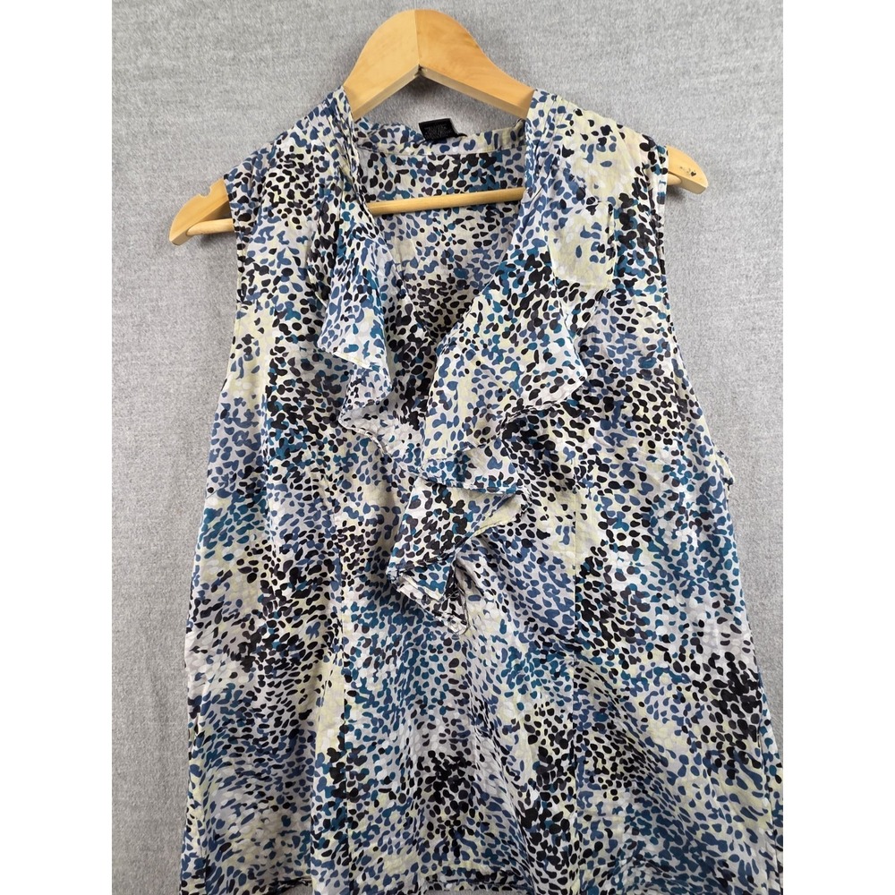 Ann Taylor Womens 16 Ruffle Sleeveless Tank Top Blue Geo Print Career Base Layer